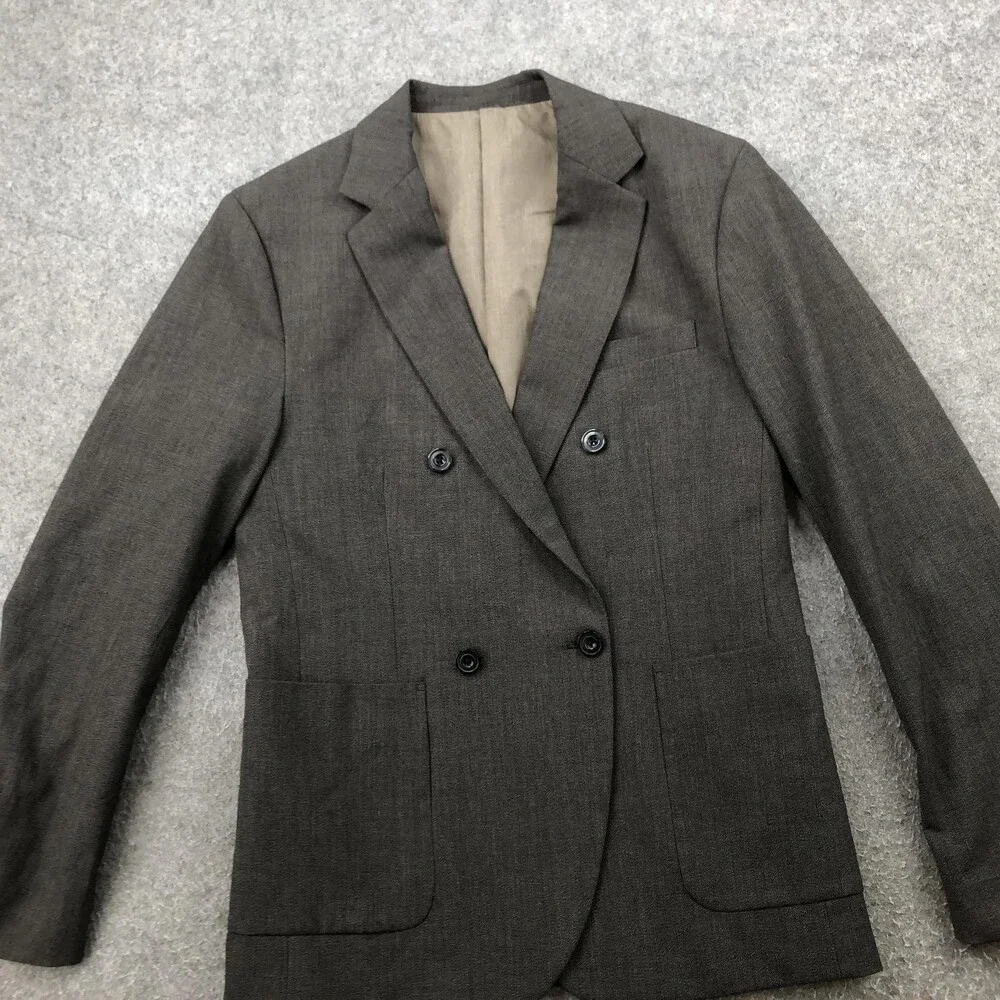 Zara Man Blazer Mens 40 Gray Double Breasted Patch Pocket Sport Coat Jacket